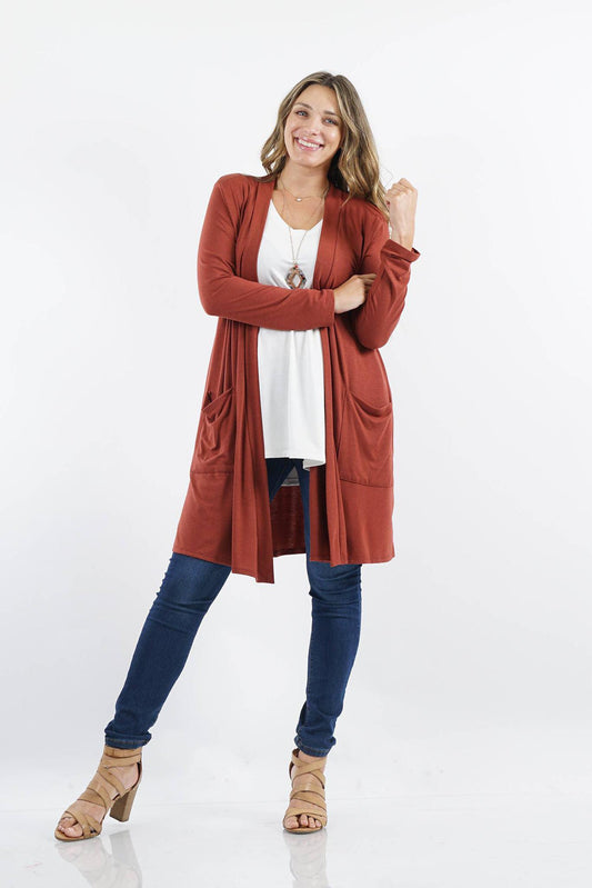 ZENANA Plus Knee Length Slouchy Pocket Open Cardigan