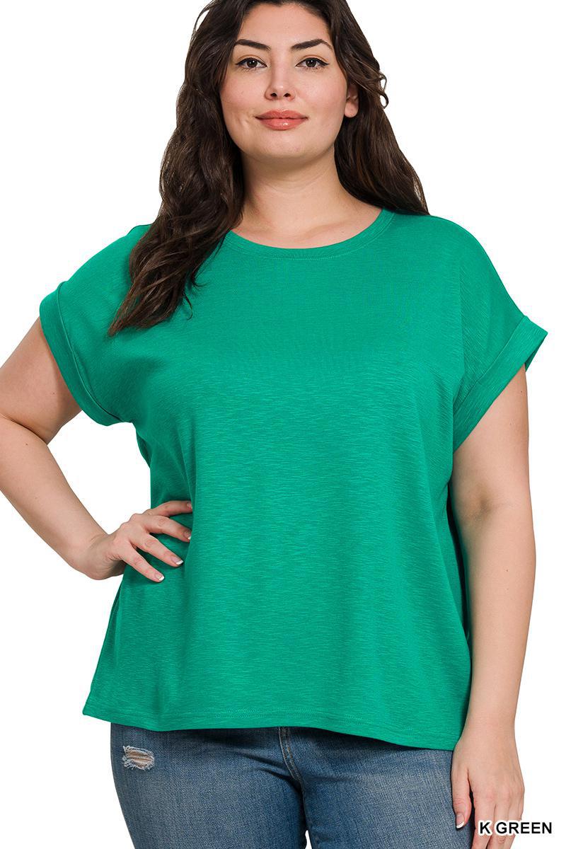 ZENANA CST-3435 Cotton Modal Slub Rolled Sleeve Tee