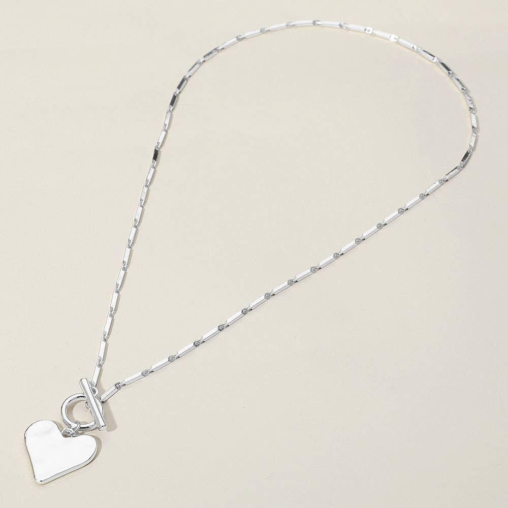 Hammered Metal Heart Pendant Toggle Necklace