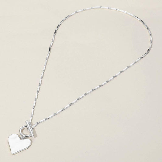 Hammered Metal Heart Pendant Toggle Necklace