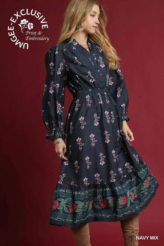 UMGEE Dress Navy Mix Flora Maxi Dress