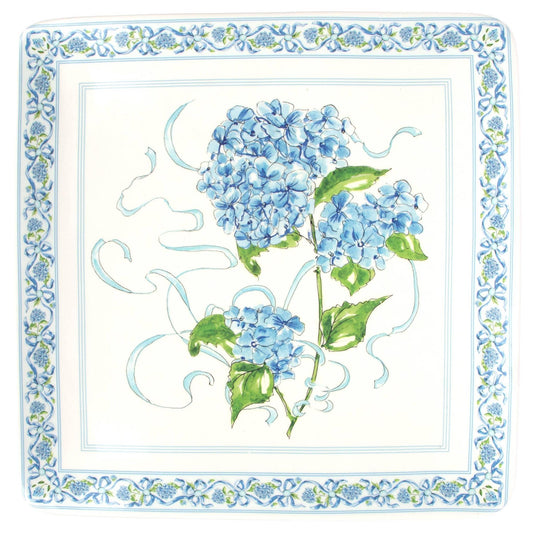 Blue Hydrangea Square Ceramic Platter Rosanne Beck - 12" or 8"