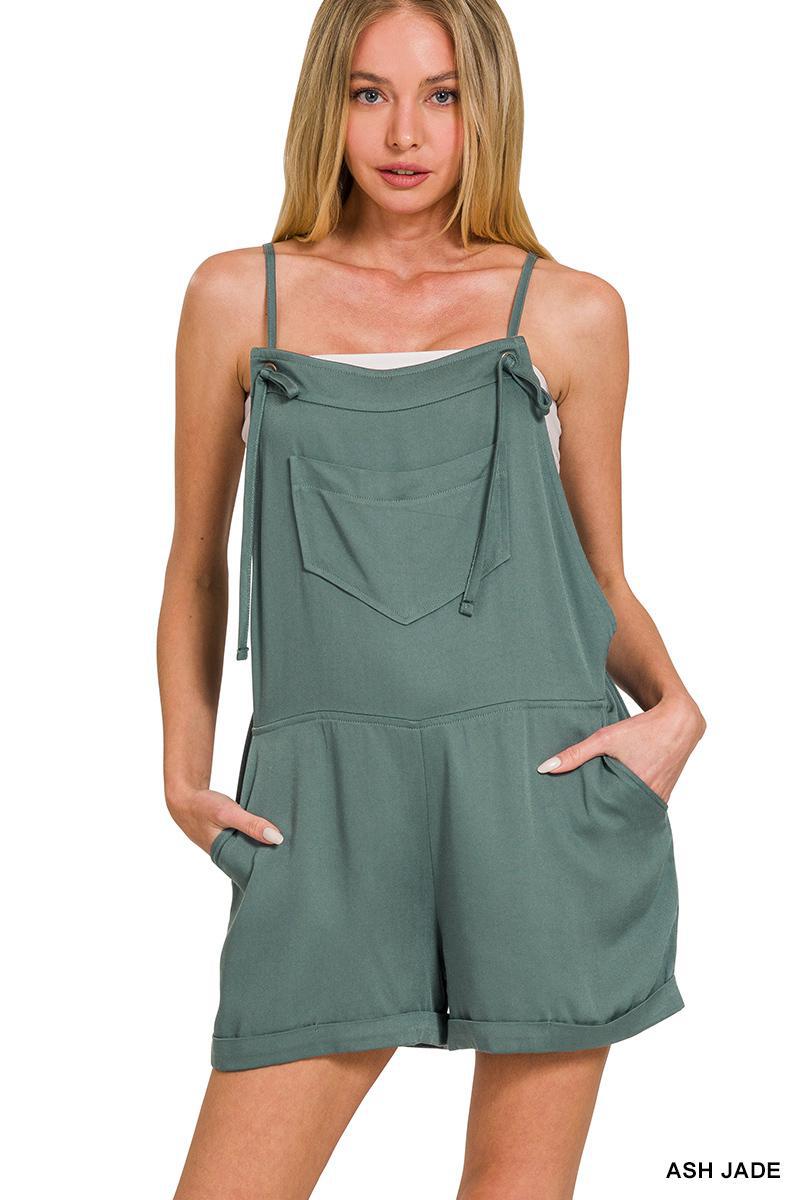 ZENANA DP-1449Y RAYON WOVEN ROMPER WITH TIE KNOT STRAP
