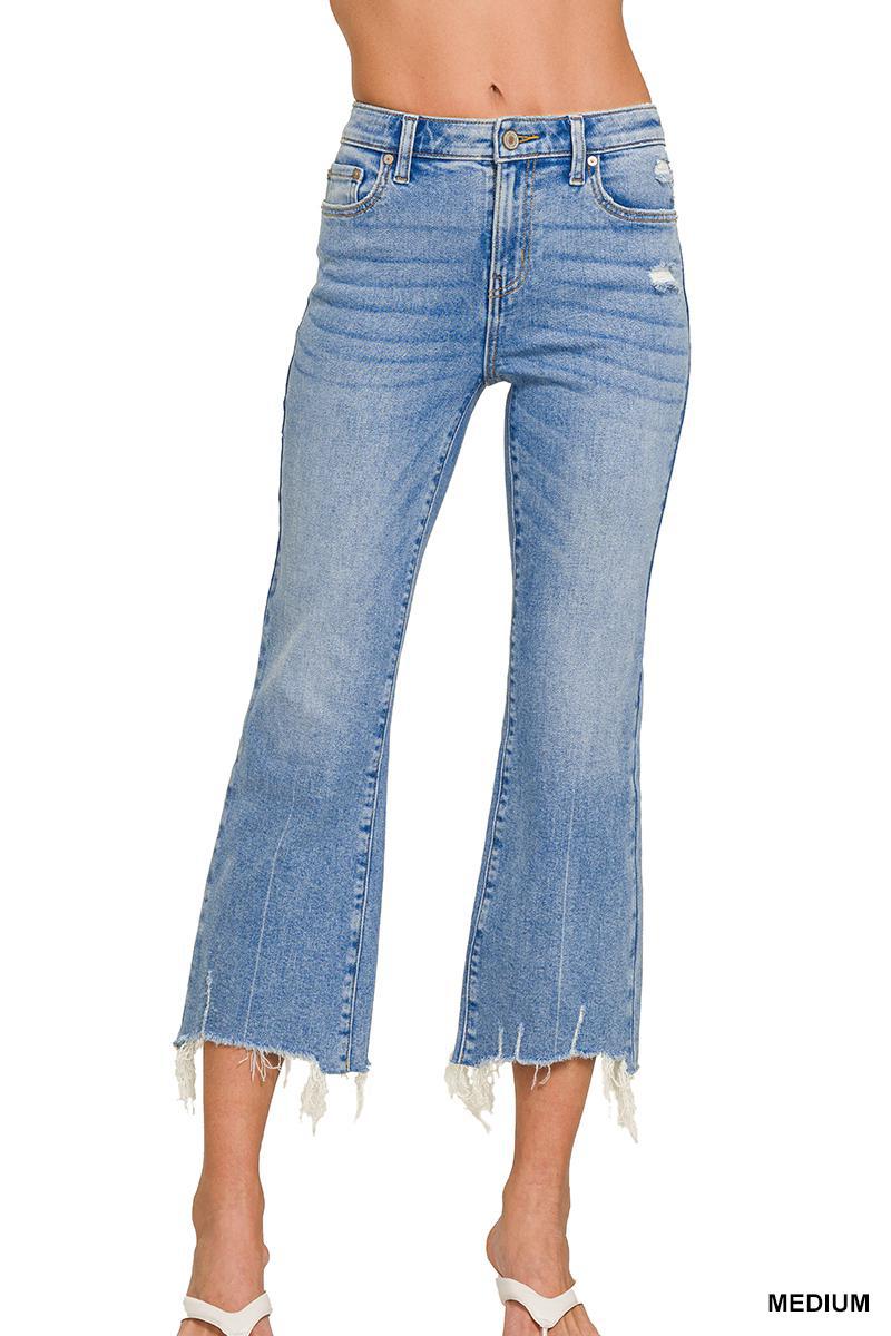 Zenana DNP-1646MM Medium Washed Kick Crop Flare Denim