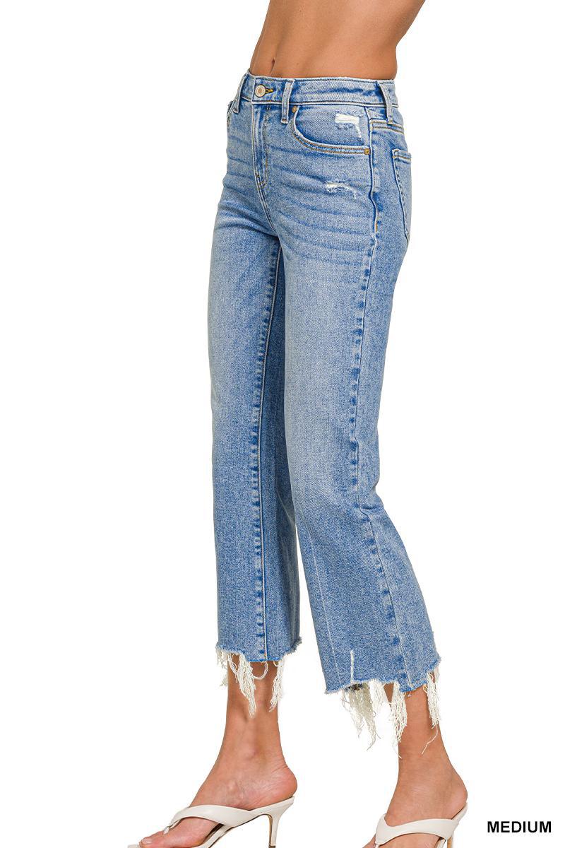 Zenana DNP-1646MM Medium Washed Kick Crop Flare Denim