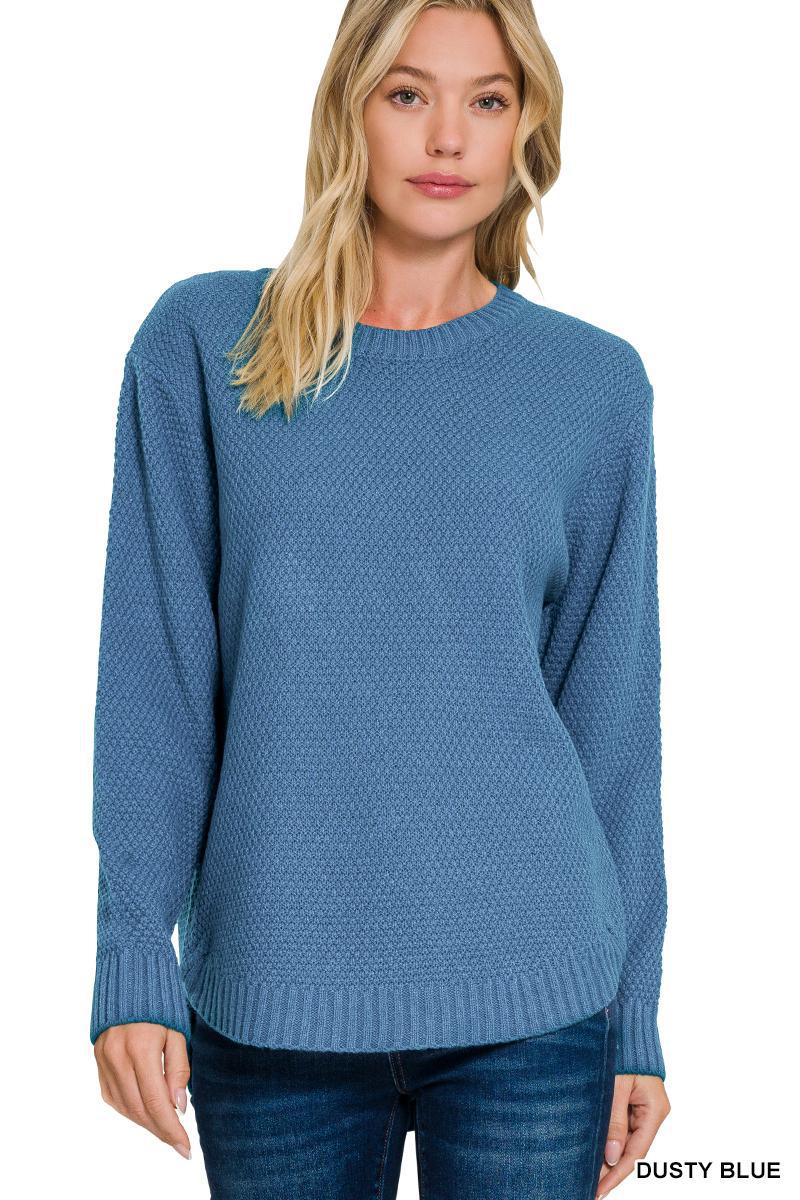 ZENANA TW-2241Y Round Neck Basic Sweater - Dusty Blue