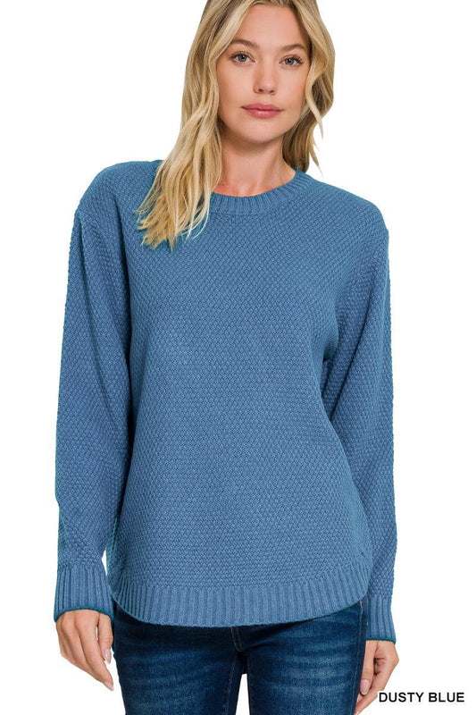 ZENANA TW-2241Y Round Neck Basic Sweater - Dusty Blue