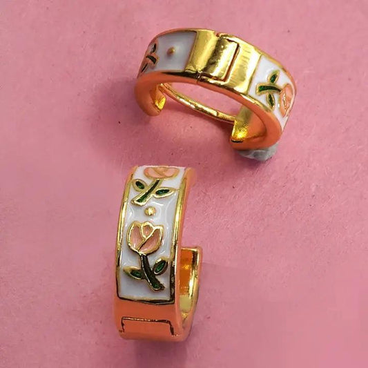 Josslyn Vintage Cloisonne Floral Huggie Hoop Earrings | 40E357