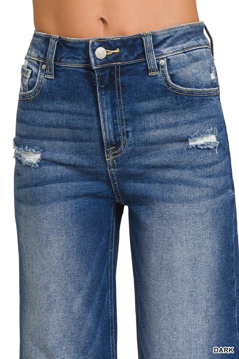 Zenana DTP-9581DD Distressed Raw Hem Denim