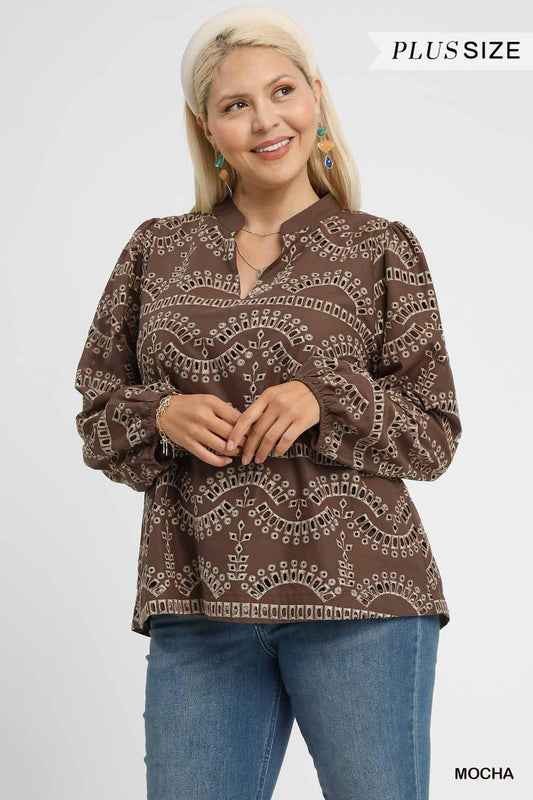 UMGEE Eyelet Long Sleeve Top