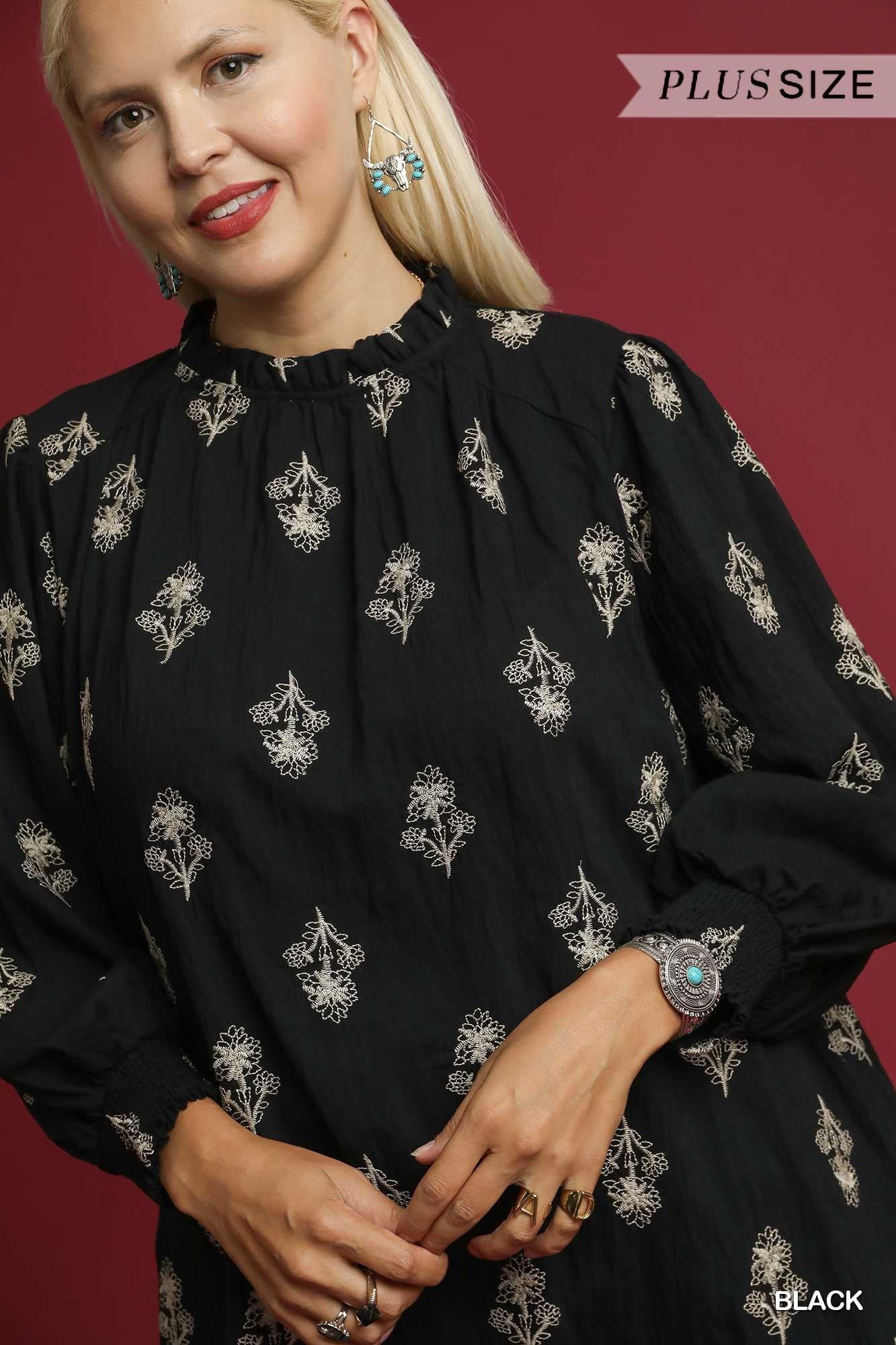 UMGEE Embroidered Long Sleeve Mini Dress