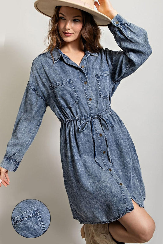 Tencel Washed Tie Waist Mini Dress