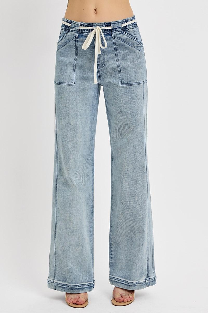 RISEN RDP5745CHX PLUS SIZE HIGH RISE STRAIGHT PULL ON JEANS MEDIUM WASH