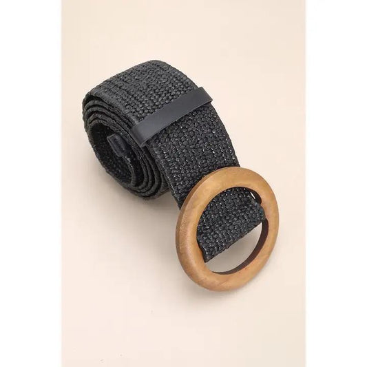 Josslyn Wooden Buckle Woven Rattan Stretch Waist Belt | 40BT627