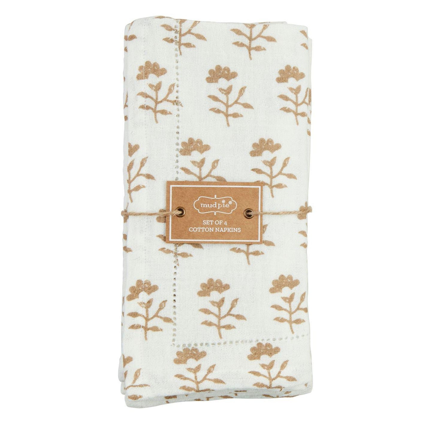 Flower Taupe Block Print Cloth Napkin Set