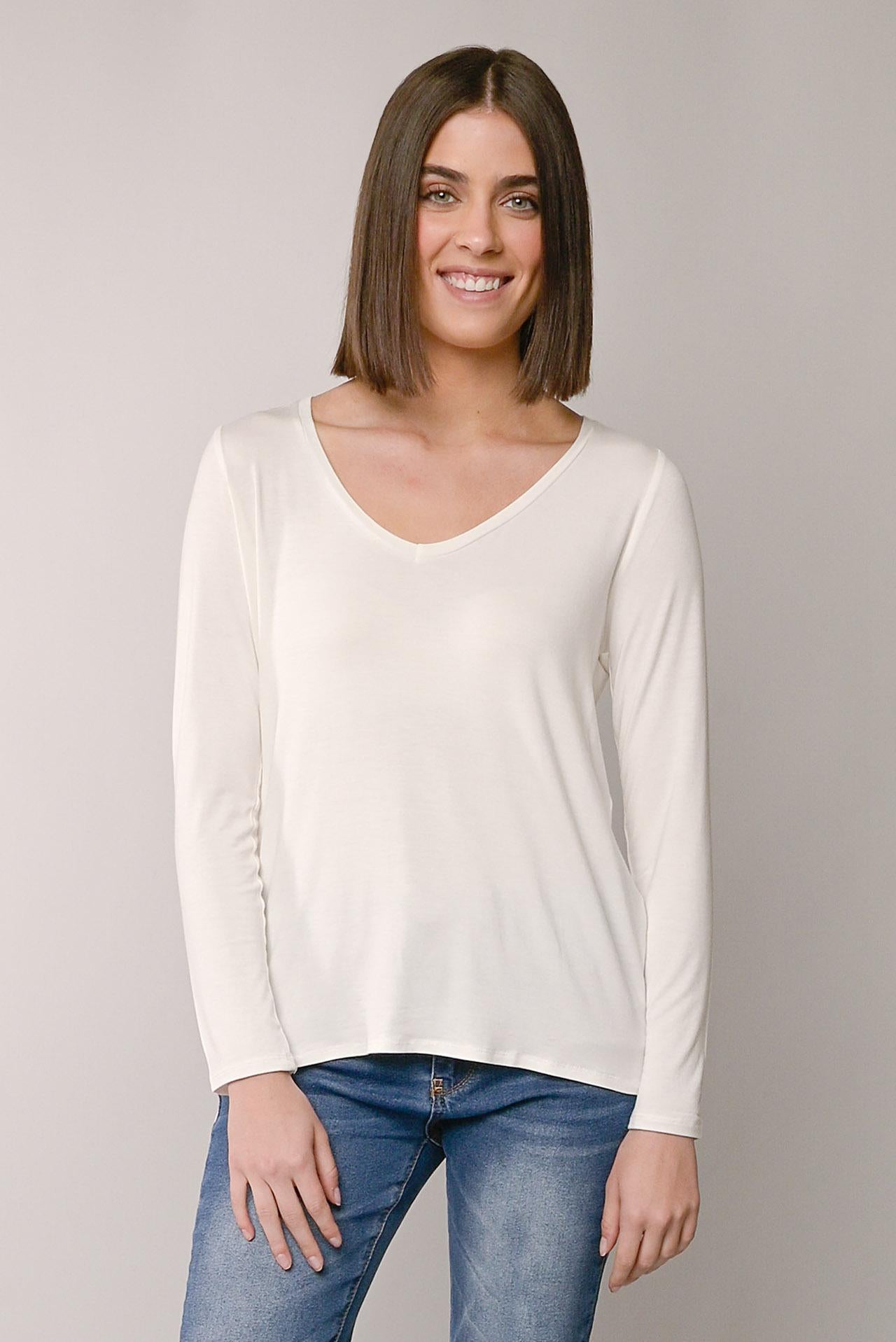 L/S V-NECK HI-LO TOP