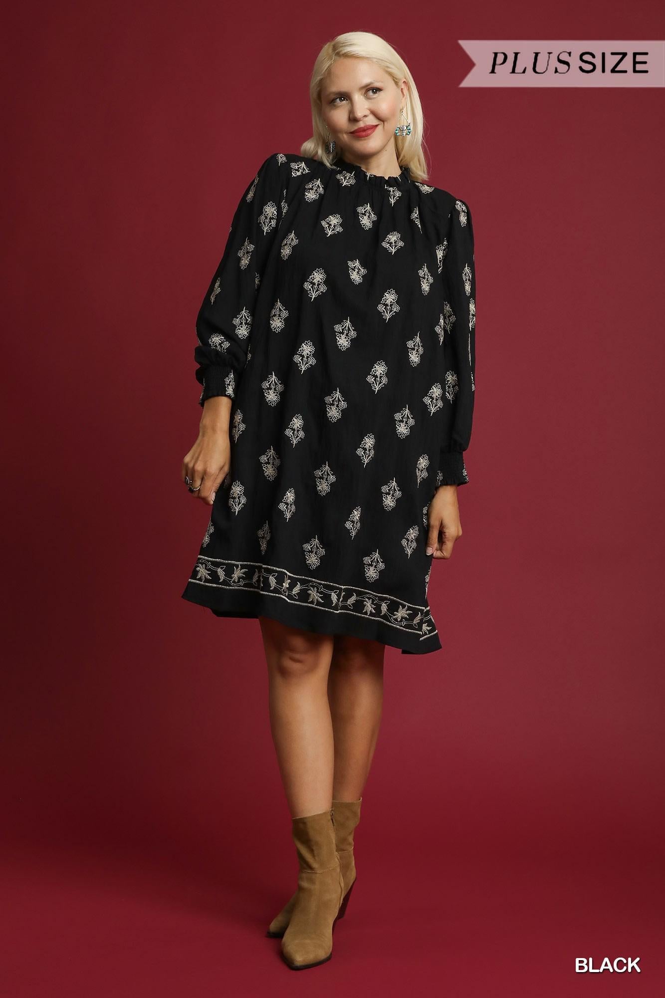 UMGEE Embroidered Long Sleeve Mini Dress