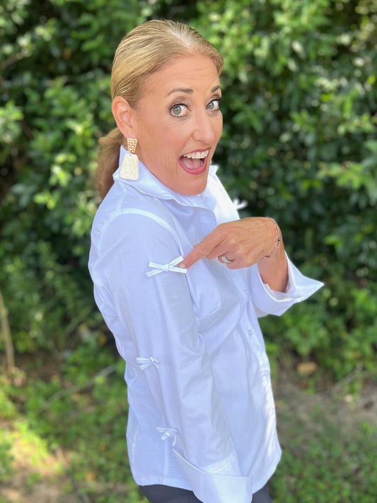Bow Sleeve Button Front Blouse