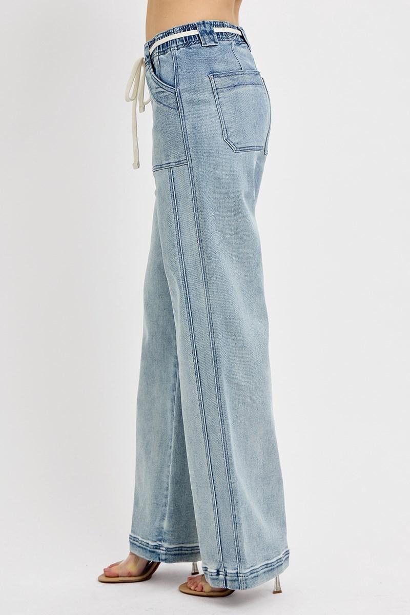 RISEN RDP5745CH HIGH RISE STRAIGHT PULL ON JEANS MEDIUM WASH