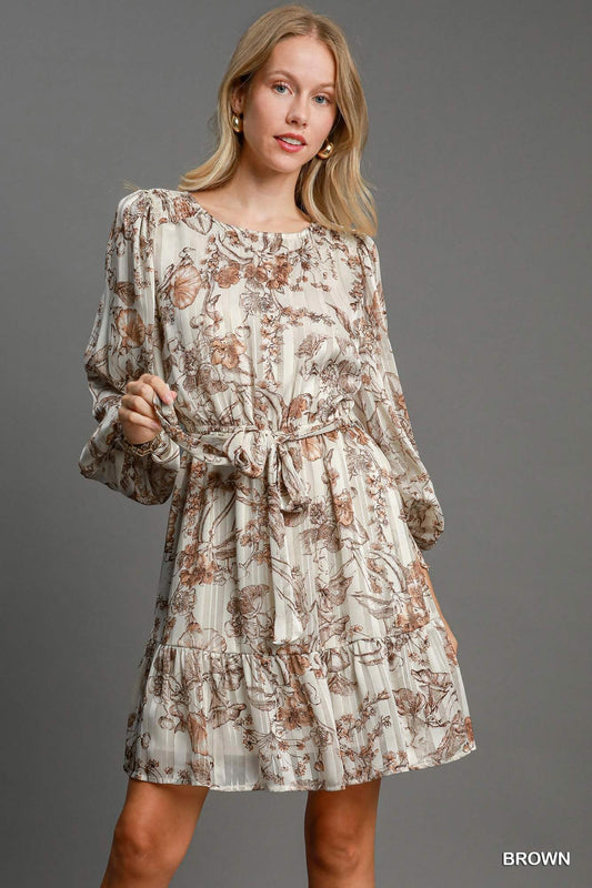 Umgee Floral Print Mini Dress - Brown