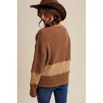 Colorblock Cable Knit Sweater LSW1027