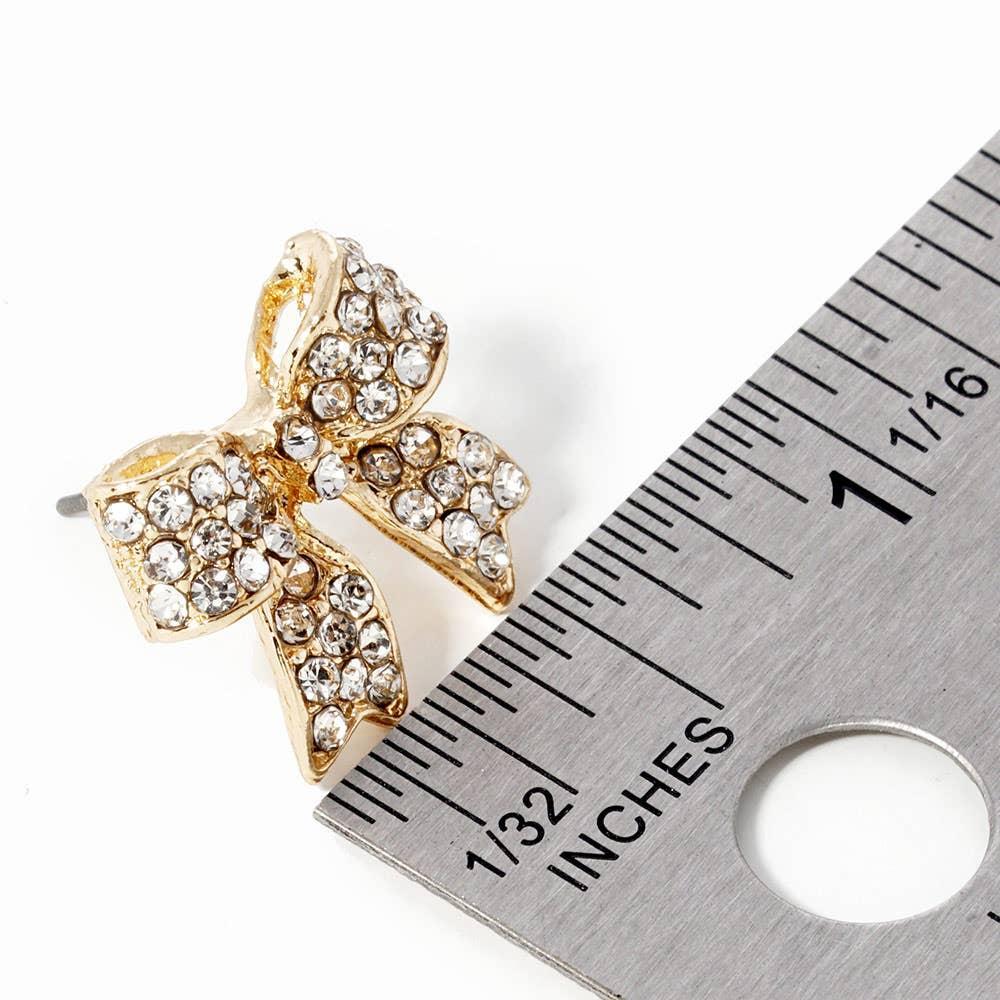 Crystal Rhinestone Pave Bow Stud Earrings