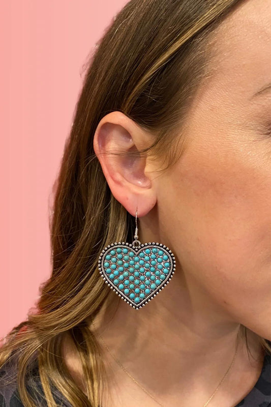 ACHY BREAKY HEART TURQUOISE BEAD HEART SHAPED DANGLE EARRINGS