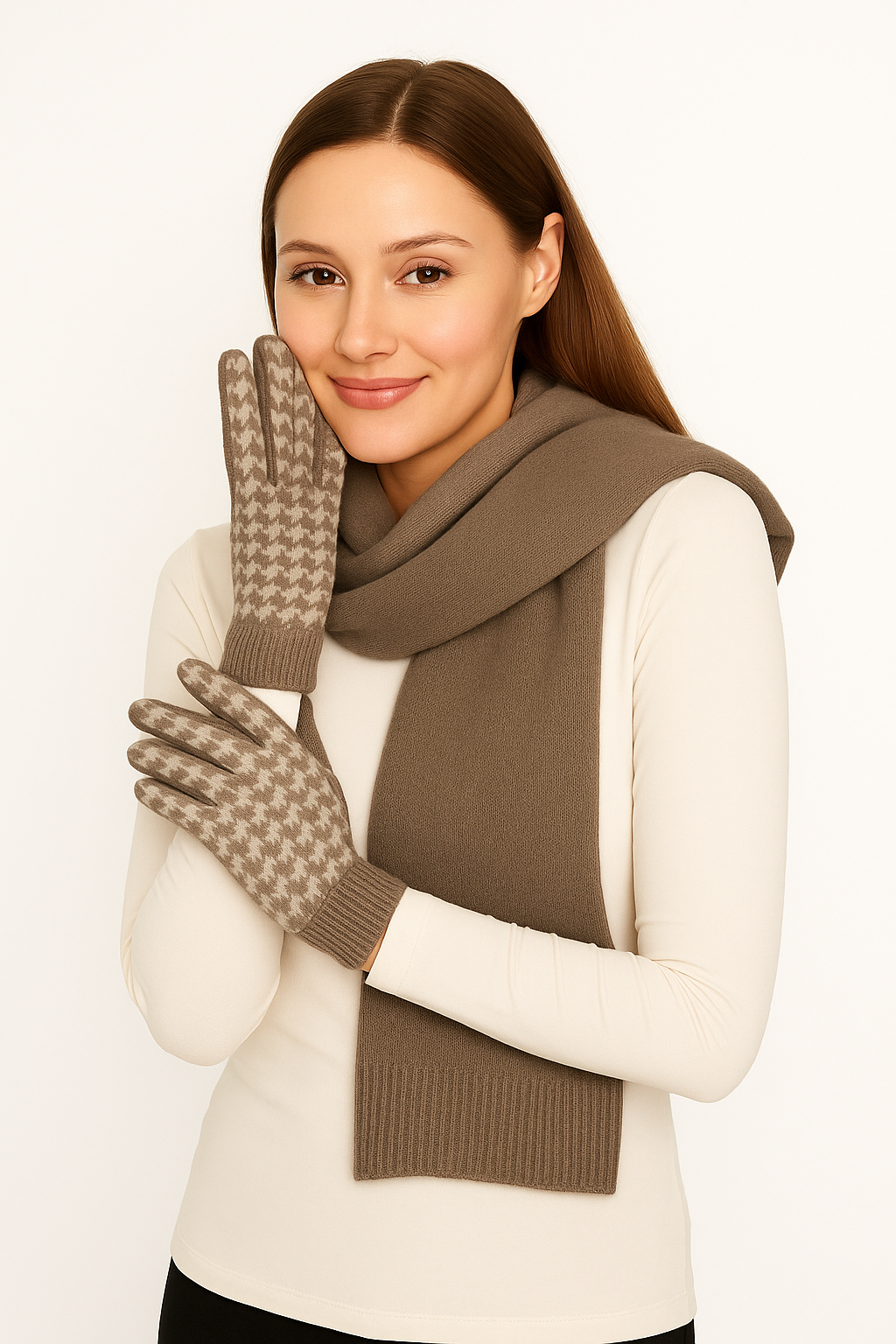 Houndstooth Knit Touch Gloves