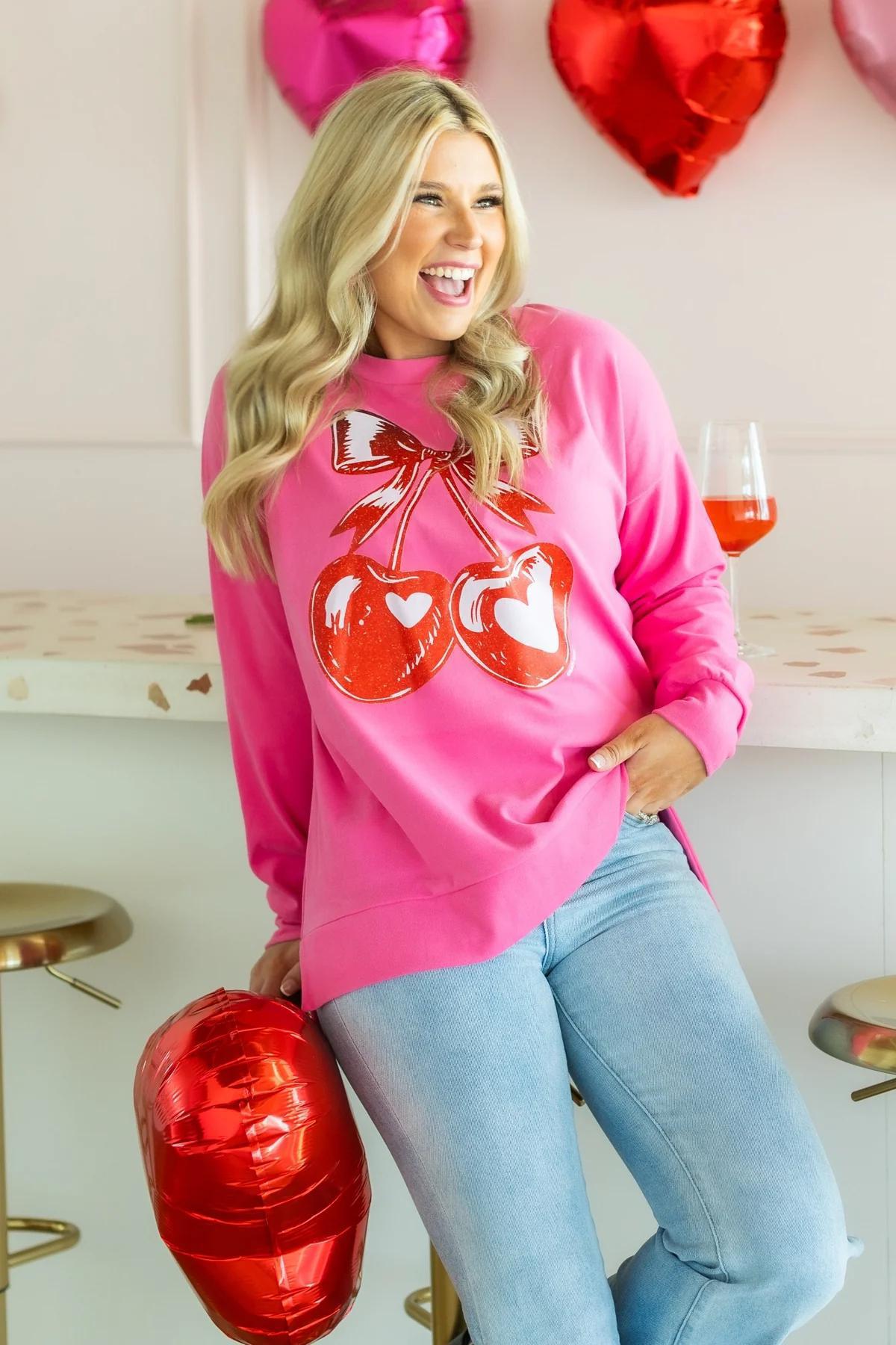 G&E Heart Cherries on Pink Sweatshirt