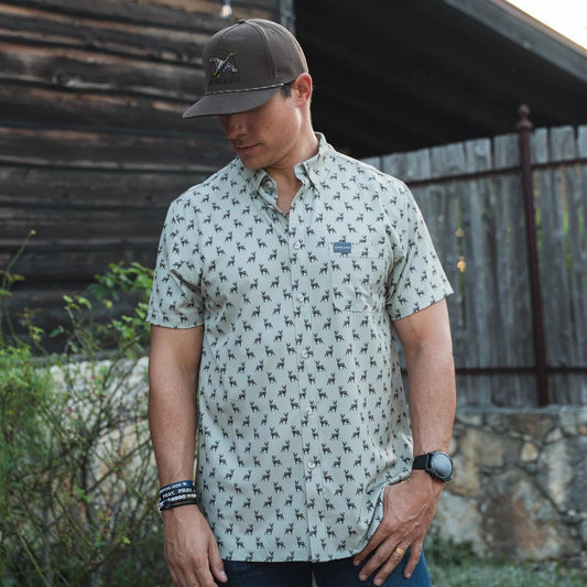 BURLEBO - Performance Button Up - Whitetail Deer - Green