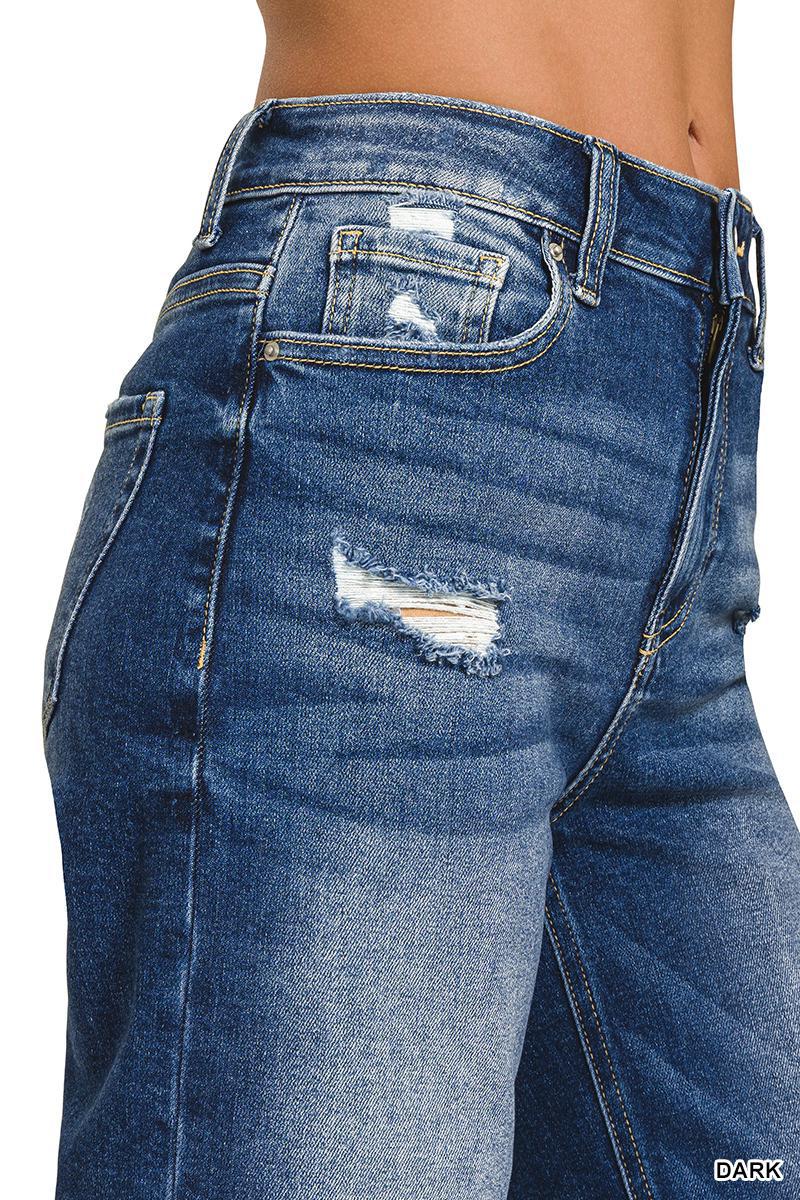 Zenana DTP-9581DD Distressed Raw Hem Denim