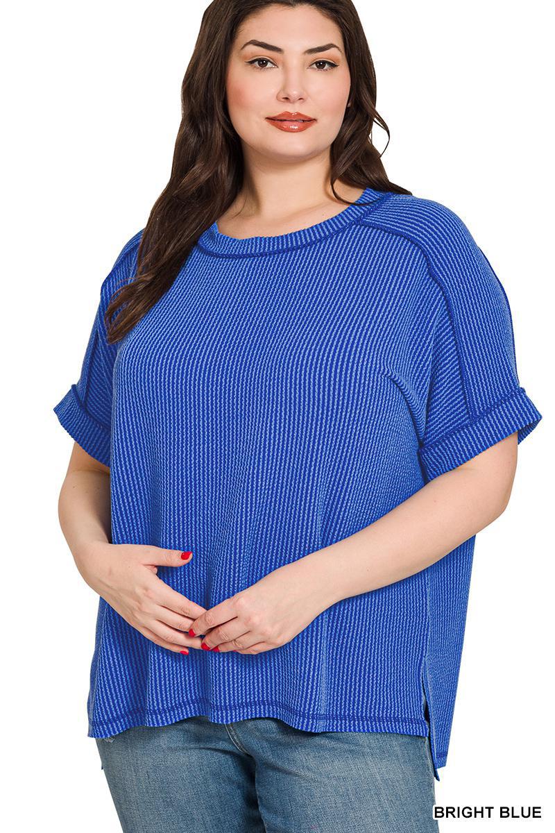 ZENANA RTL-8451X Plus Raised Rib Cuff Sleeve Raw Edge Top