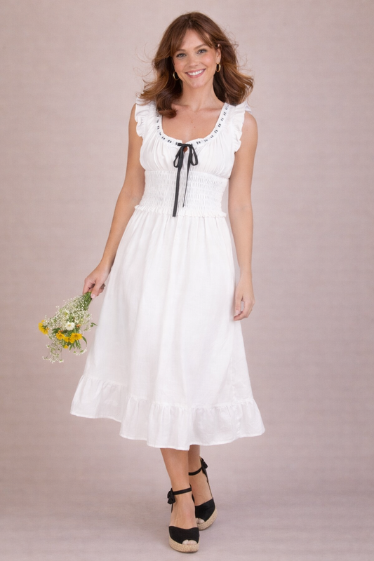 Tie Front Smocked Midi Dress