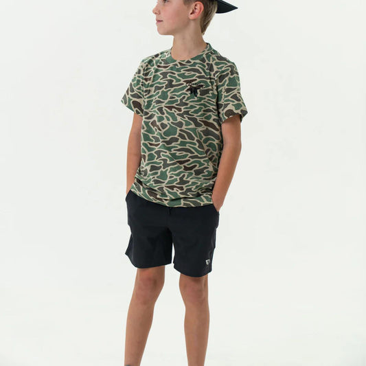 Burlebo -Youth Athletic Short - Heather Black - Retro Duck Camo Liner