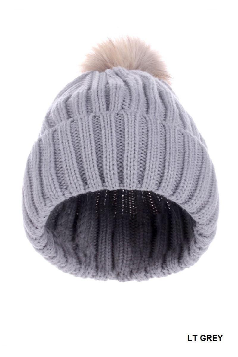 ZENANA U-796 Ribbed Knitted Pom Pom Beanie