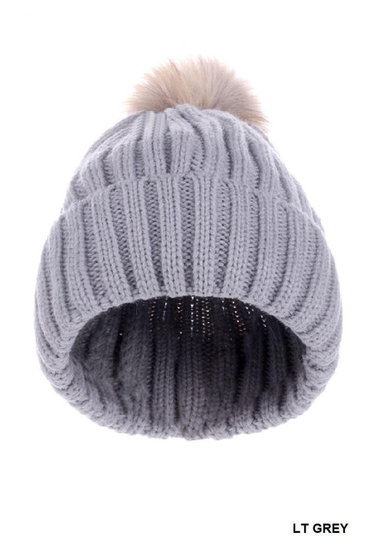ZENANA U-796 Ribbed Knitted Pom Pom Beanie