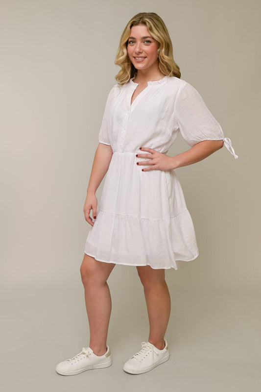 Tie Sleeve Ruffle Neck Dress