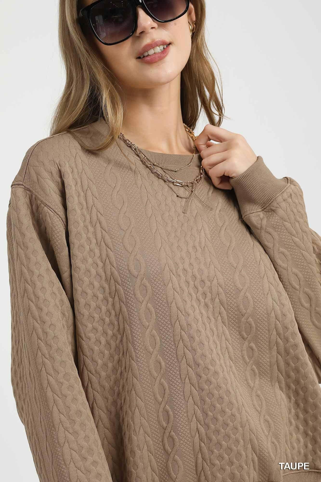 UMGEE Cable Texture Knit Pullover Sweatshirt