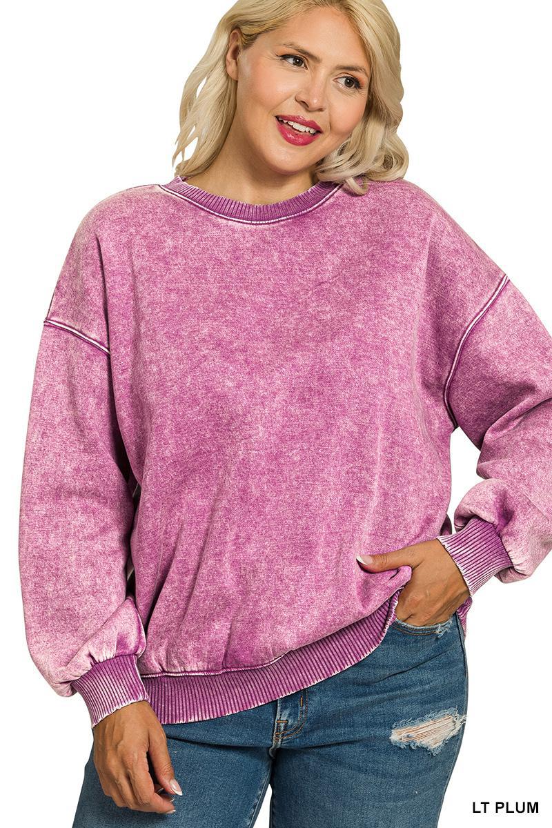 Zenana OTW4302X5 Plus Acid Washed Fleece Oversized Pullover