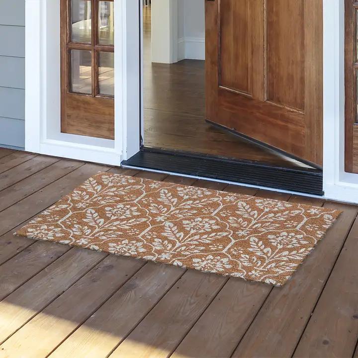 Elegant Floral Pattern Coir Doormat 18 x 30