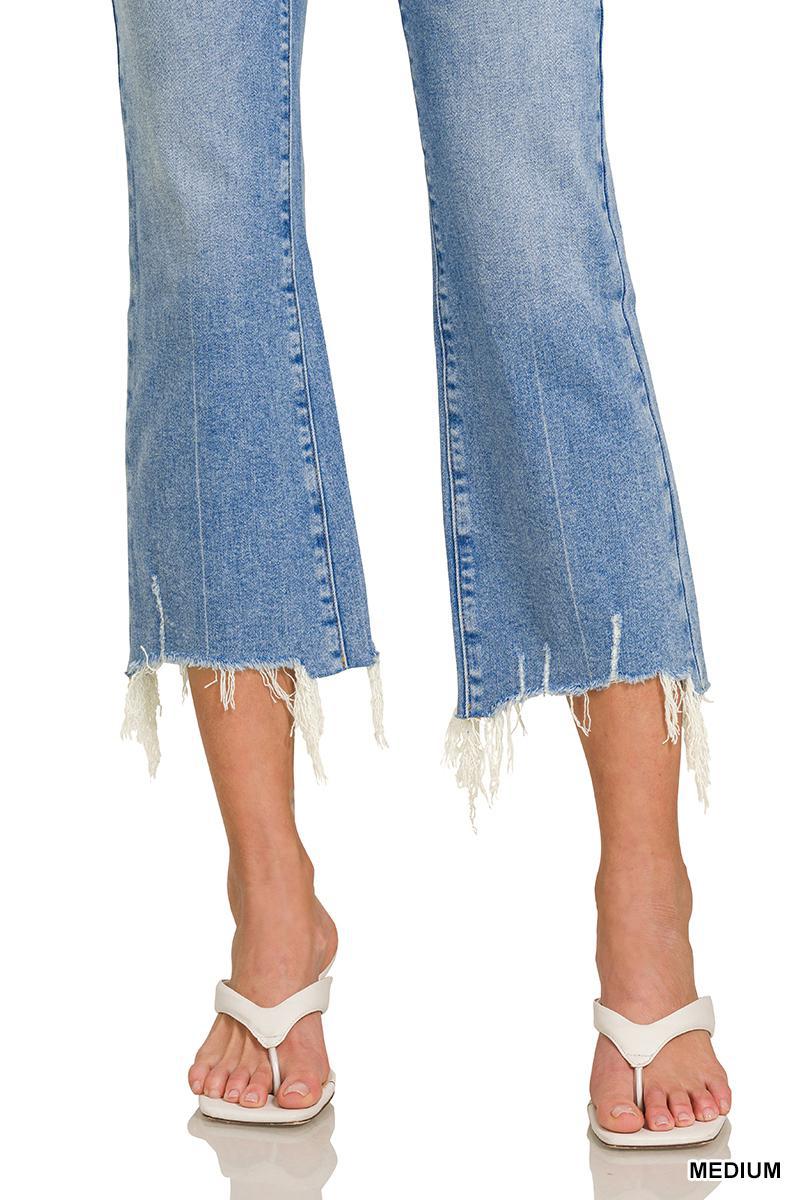 Zenana DNP-1646MM Medium Washed Kick Crop Flare Denim