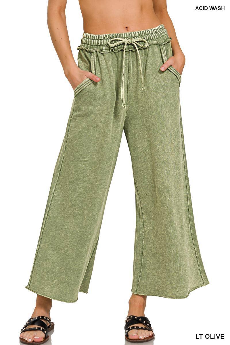 Zenana Ash Blue French Terry Palazzo With Pockets