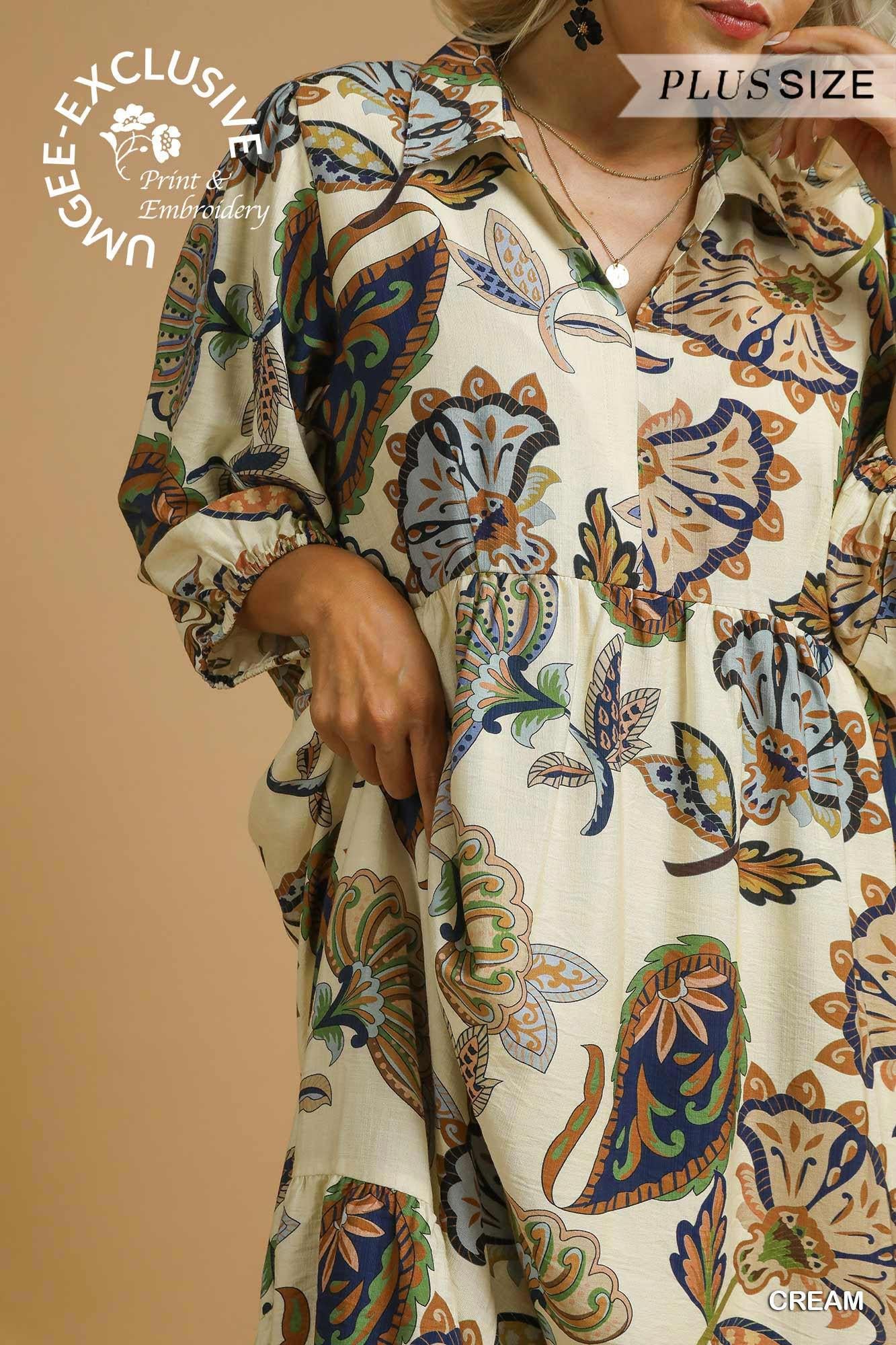 Boho Paisley Tiered Midi Dress - Umgee