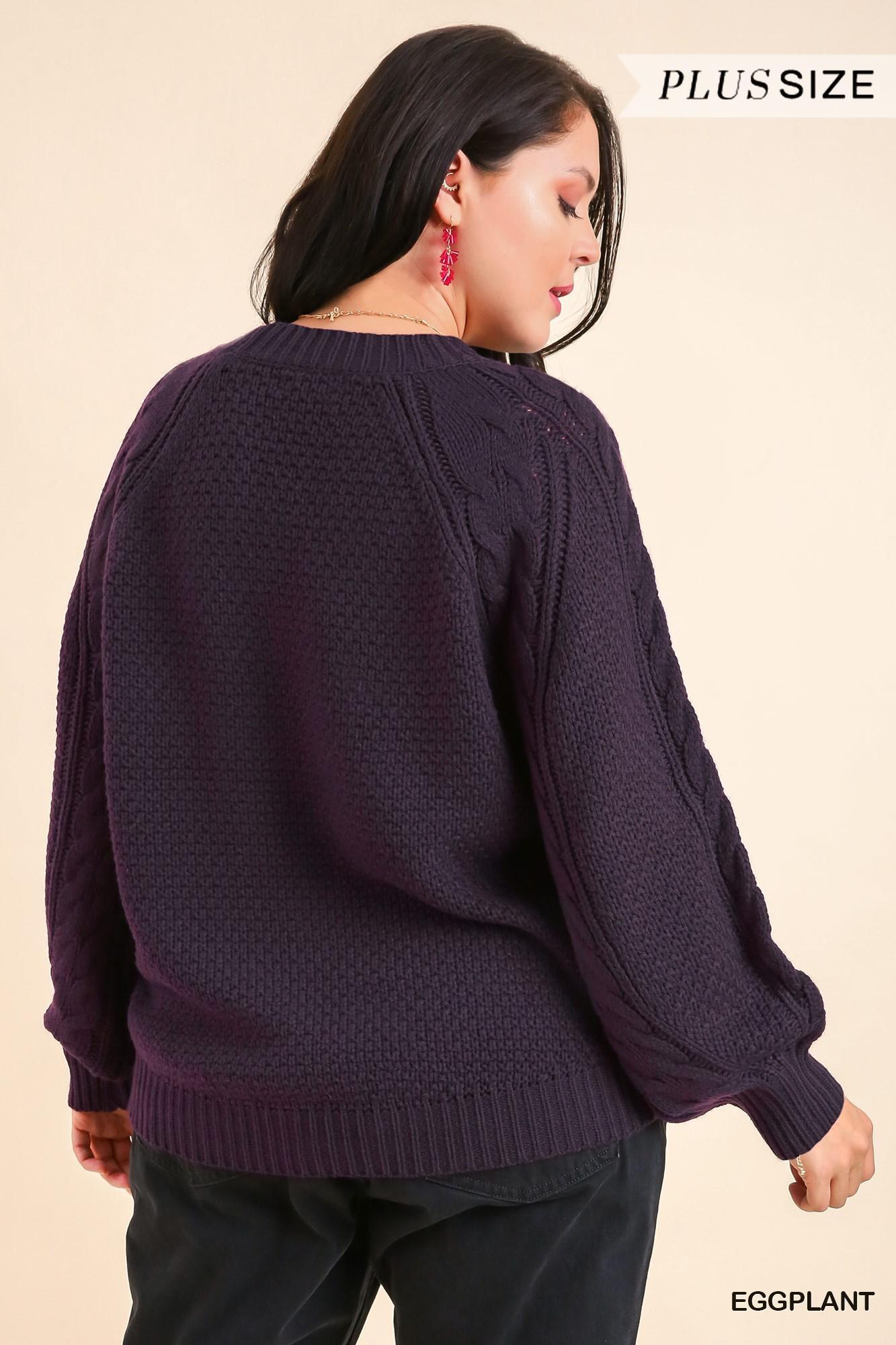 Plus Size Chenille Cable Knit Pullover Sweater