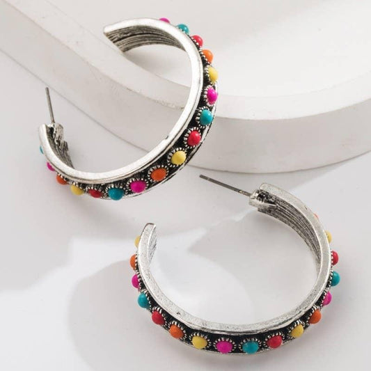 WESTERN TURQ STONE HOOP EARRINGS | 40E431