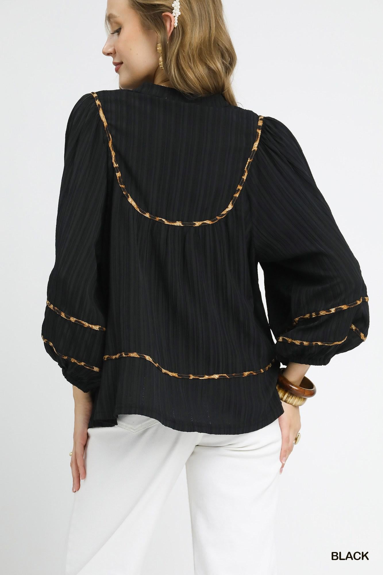 UMGEE Texture Fabric Blouse with Animal Print