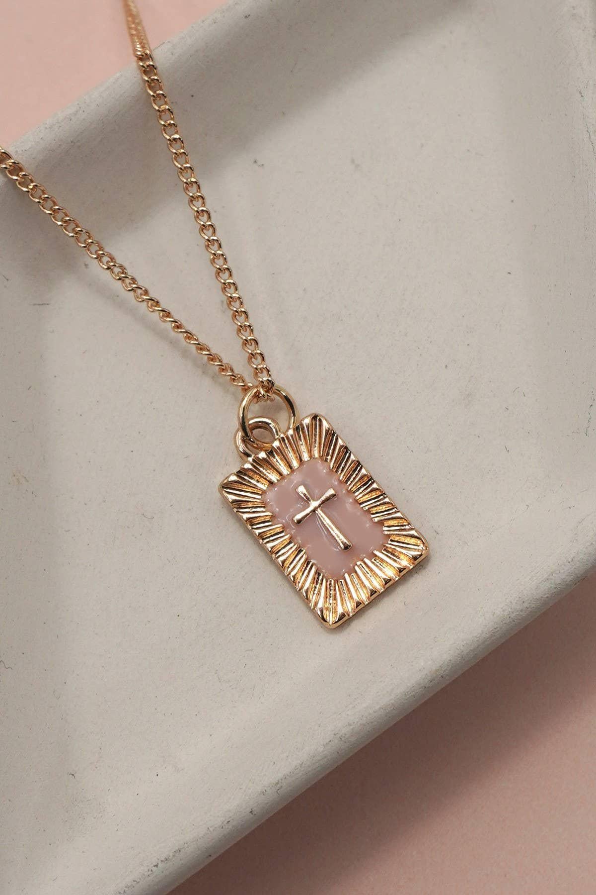 SUNBURST SQUARE CROSS PENDANT NECKLACE