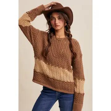 Colorblock Cable Knit Sweater LSW1027