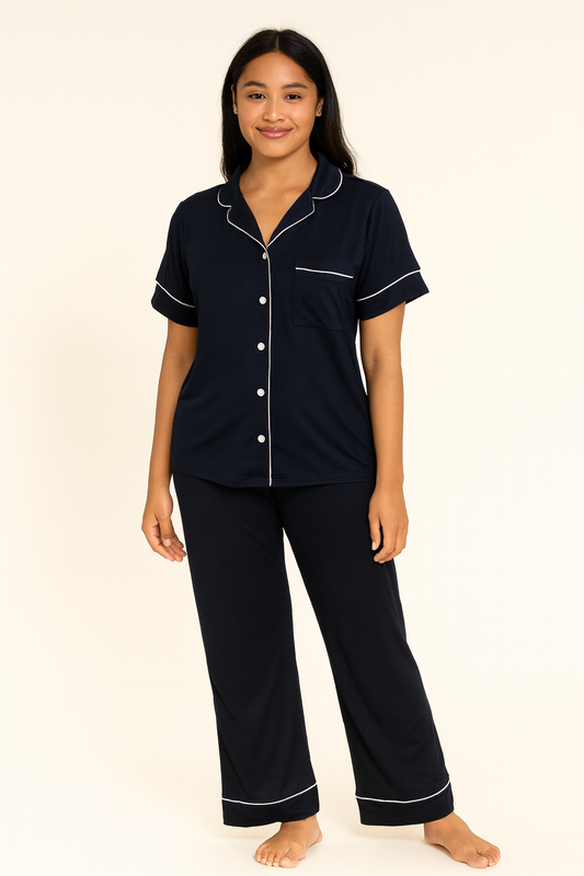 Yummy Jersey S/S Button Front Top + Pull On Pant PJ Set