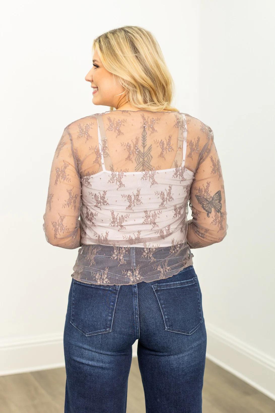G&E Mesh Lace Long-sleeve Top